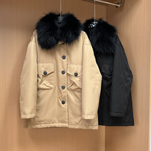 90白鹅绒派克服欧货中长款羽绒服女工装欧洲站宽松大毛领皮草外套