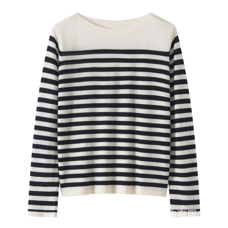 Spring New Model German Imported Yangtze Yarn Fine-Spun Pure Wool Round-Neck Striped Knit Base Shirt Air-Conditioning Shirt Spring New Model German Imported Yangtze Yarn Fine-Spun Pure Wool Round-Neck Striped Knit Base Shirt Air-Conditioning Shirt