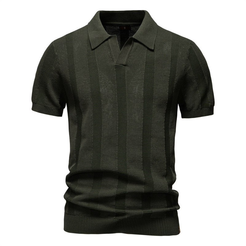 2025 summer cross-border new men's polo shirt striped hollow short sleeve European and American foreign trade short sleeve sweater polo shirt men