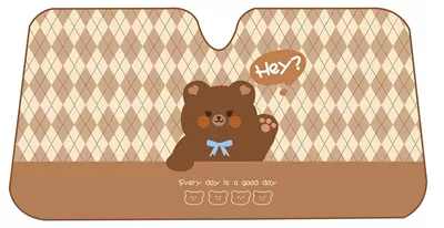 Sun shade, Car Retractable Sun Protection Heat - diamond-pattern-brown-bear-sun-visor