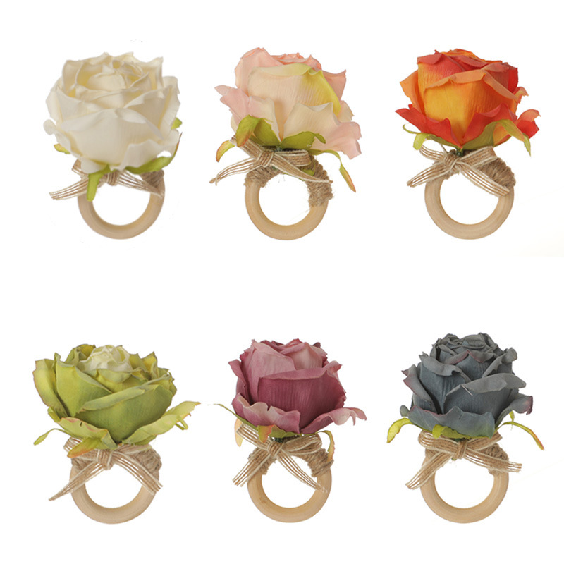 Rose Flower Napkin Rings, Hand-Weaved Jute Rope Table Runners, Hotel & Holiday Table Decorations, Cross-Border Napkin Rings—Sourcing Available