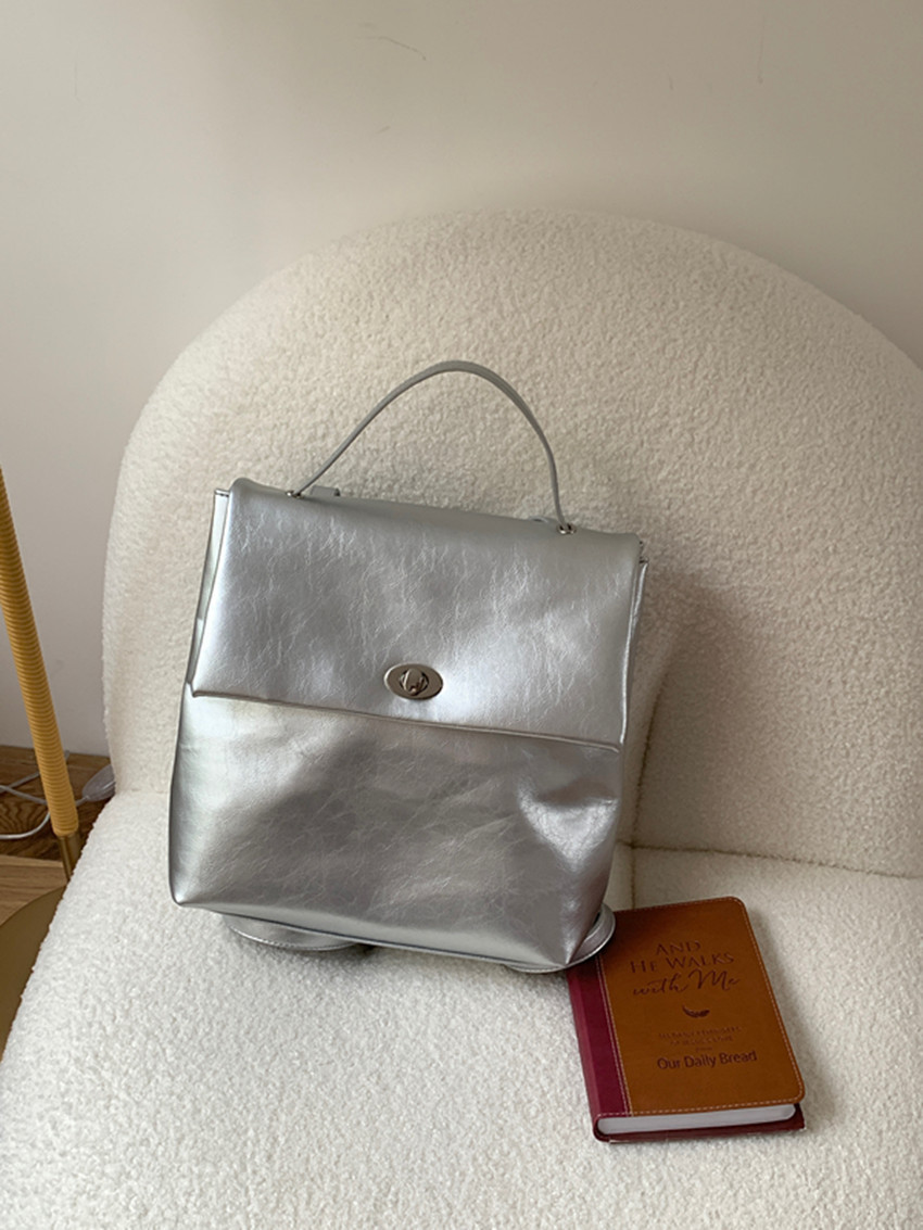 Women's Silver Backpack For College Students Autumn Winter Style_voghion.com