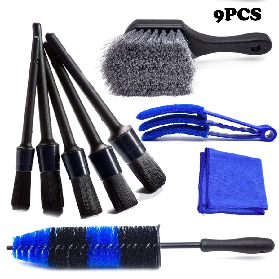 跨境新款9件套汽车刷空调口间隙刷圆刷细节刷缝隙刷洗车刷