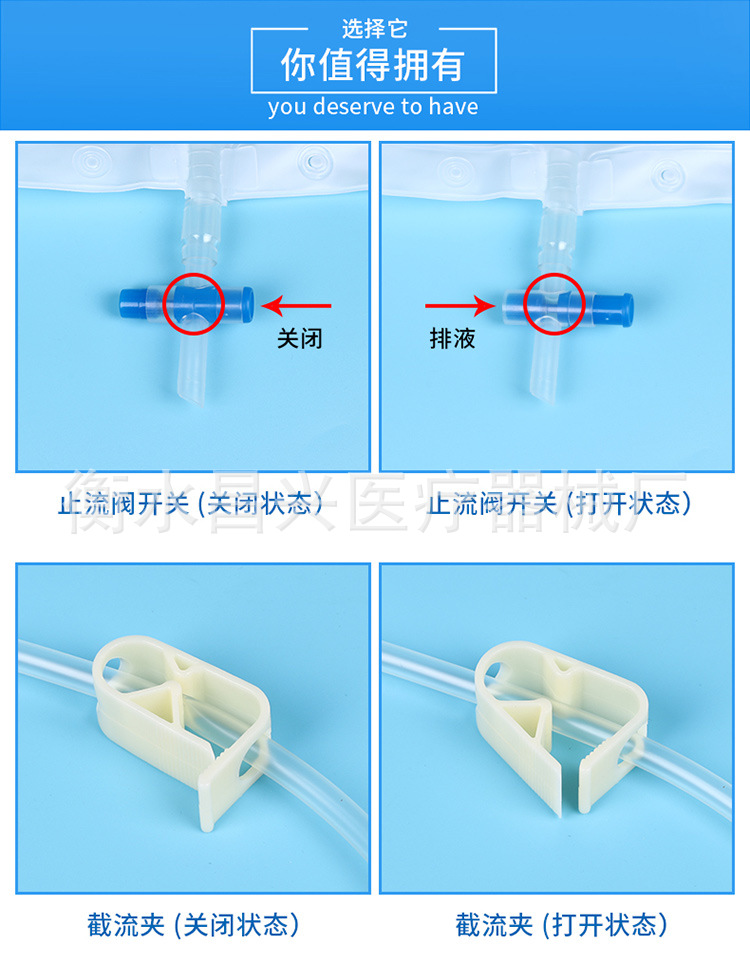 Bolsa de drenaje desechable al por mayor bolsa de orina anti-reflujo 1500ML bolsa de orina tubo alargado bolsa de orina embalaje independiente