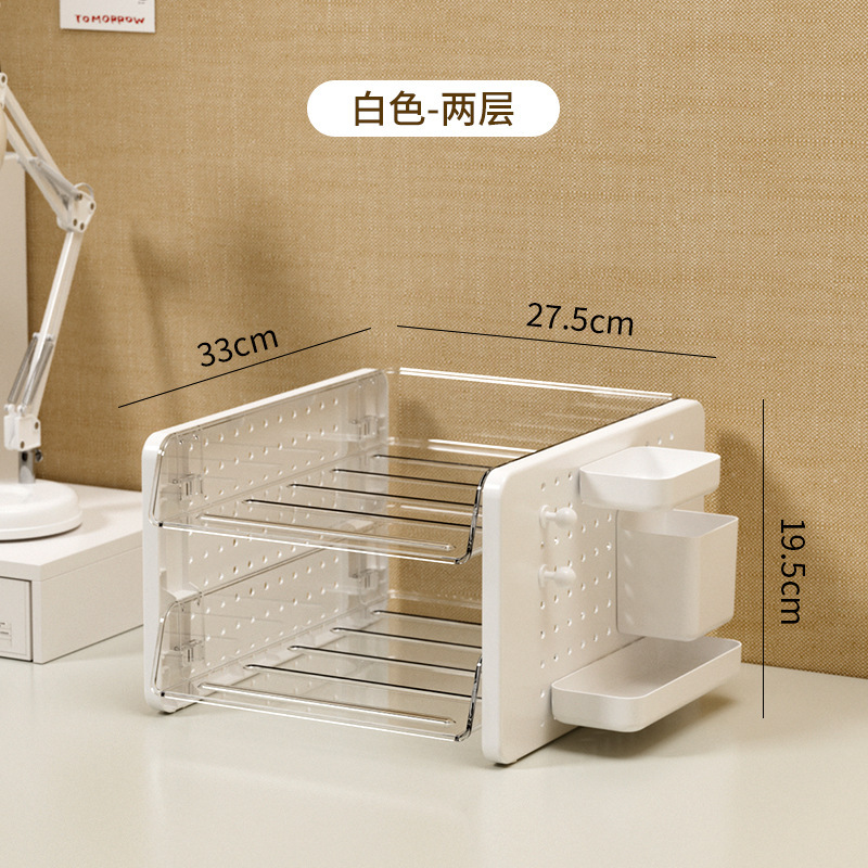 Estante de papelería y cosméticos de la Caja de almacenamiento de la placa de agujero de la mesa, estante de organización de documentos de artefactos de la estación de trabajo de la Oficina del escritorio