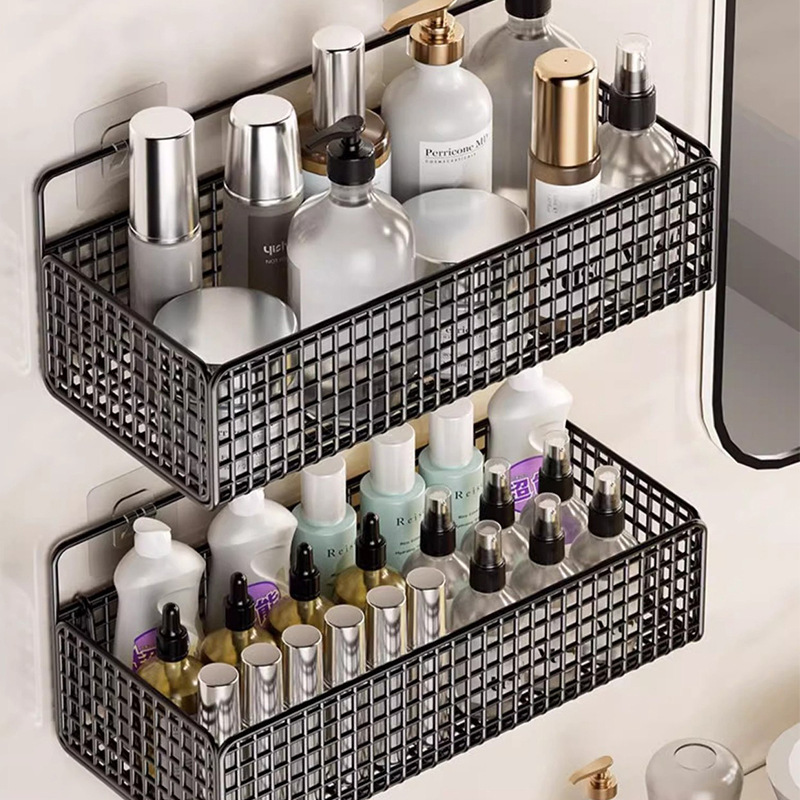 Wall-mounted bathroom storage rack, no-drill bathroom hanging basket, washbasin toiletries and cosmetics storage basket Wall-mounted bathroom storage rack, no-drill bathroom hanging basket, washbasin toiletries and cosmetics storage basket