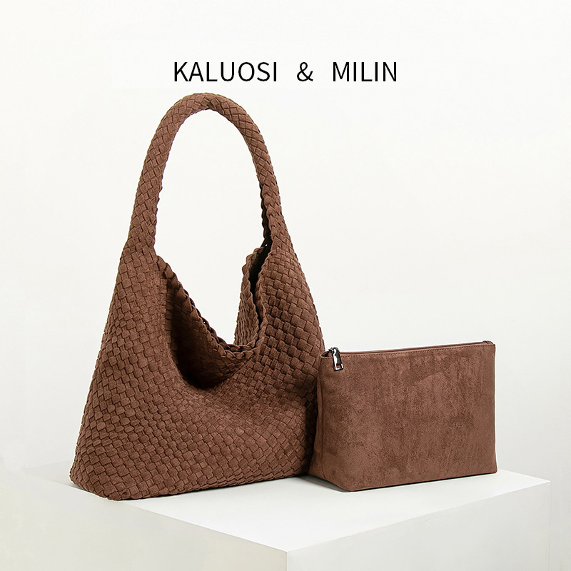 Autumn and Winter New Fashion Retro Suede Woven Bag Armpit Bag Casual Commuter Shoulder Bag Large Capacity Tote Bag Autumn and Winter New Fashion Retro Suede Woven Bag Armpit Bag Casual Commuter Shoulder Bag Large Capacity Tote Bag