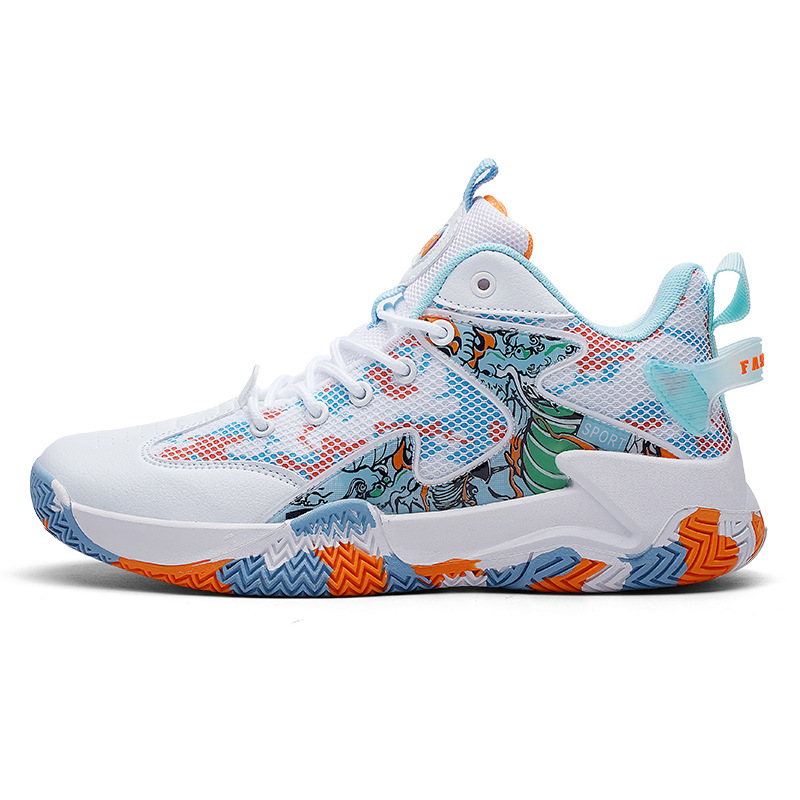Zapatos transfronterizos para hombre, zapatos de baloncesto de punto con mosca, zapatos deportivos de verano de caña alta, zapatos de entrenamiento para estudiantes jóvenes de camuflaje de malla de moda image 15