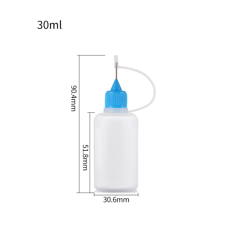 Fabricante en stock botella de aguja 10ml30ml botella de aceite esencial pe plástico semipermeable pigmento pegamento botella de inyección de pintura suave botella