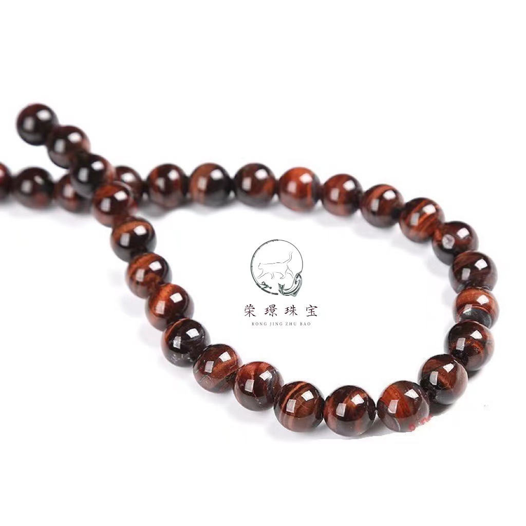 Rongjing Jewelry Natural Tiger's Eye Bead Scatter Round Beads DIY Accessories Tiger's Eye Semi-finished Products Direct Factory Sale