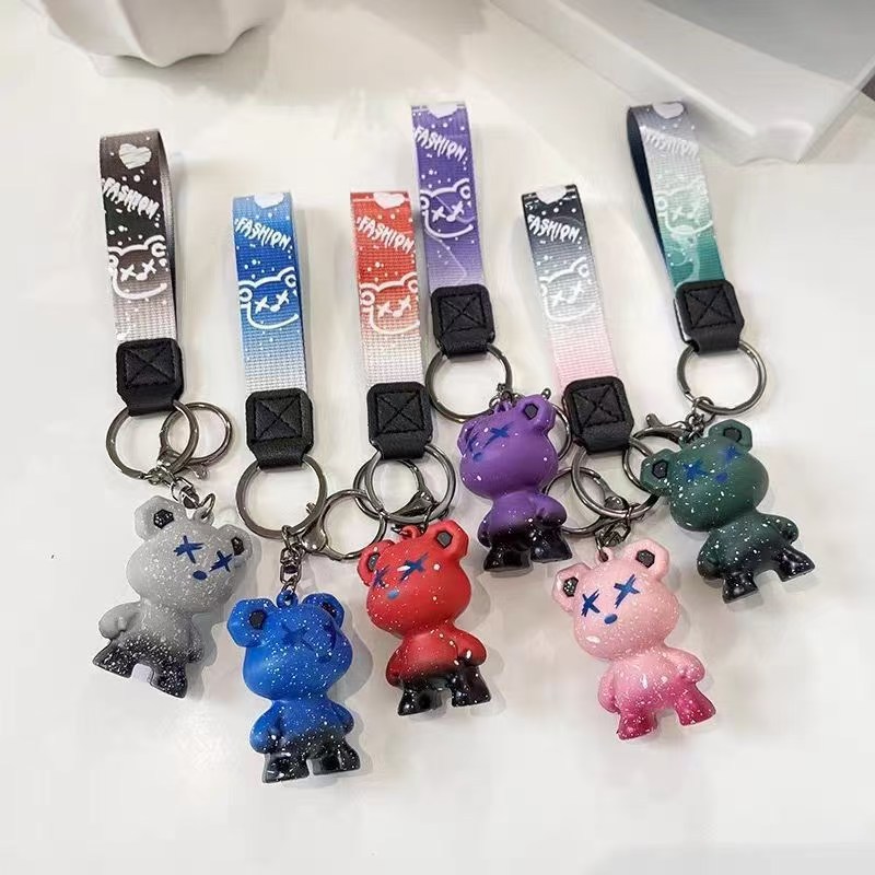 创意卡通暴力熊公仔钥匙扣挂件变色唇油滋润保湿补水嘟嘟唇蜜