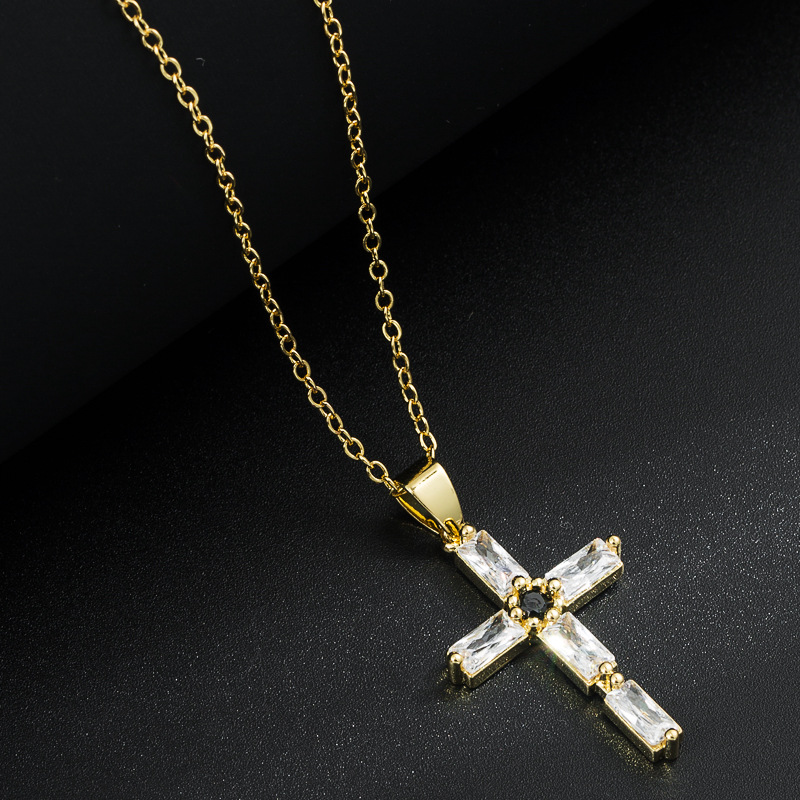 Fashion Geometric Cross Copper Zircon Pendant Necklace 1 Piece