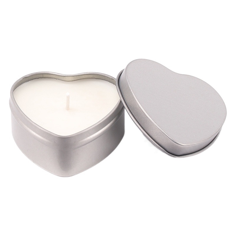 Cajas de hojalata con ventana en existencia, mini cajas de hojalata en forma de corazón para envasado de bálsamo, cajas de hojalata personalizadas en forma de corazón pequeñas para frascos de velas.