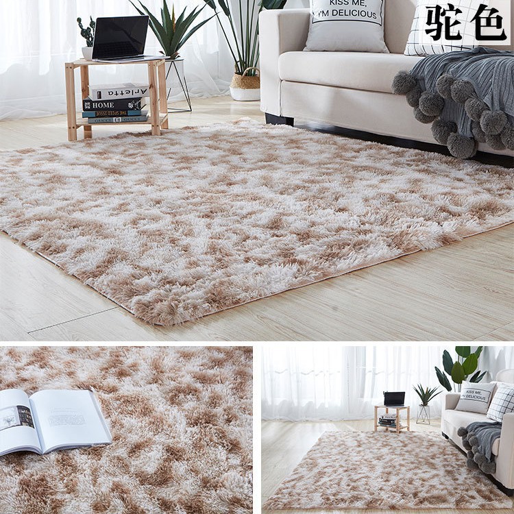 Alfombra teñida de seda de felpa de pelo largo transfronterizo, alfombra de piso, sala de estar, dormitorio, manta de cama resistente a la suciedad y fácil de cuidar