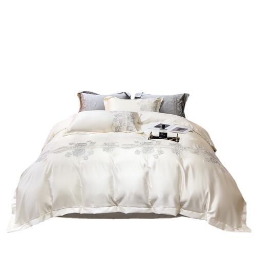 Spring and summer new 60-count snow lotus ice silk four-piece set embroidered washed cold feeling silky quilt cover live delivery