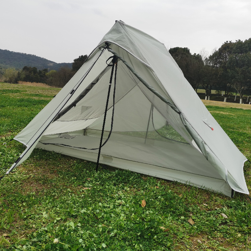 New 15D nylon blue ultra-light convenient double-layer three-season rainproof wind-resistant Mountain double-door camping tent