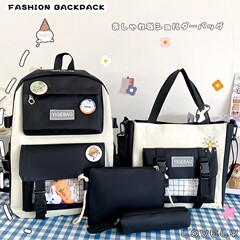 バックパック4点セット卸売大容量バックパック5点セットプリントロゴ韓国風原宿風スーツ学生スクールバッグ