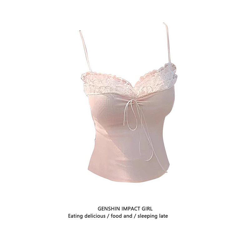 Korean Sweet Layered Camisole Women's Summer Design Lace Splicing Lace-Up Slim Bottoming Shirt Top Korean Sweet Layered Camisole Women's Summer Design Lace Splicing Lace-Up Slim Bottoming Shirt Top