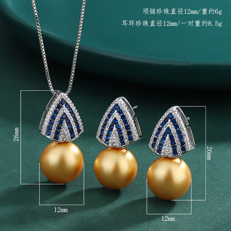 Lady Geometric Copper Gold Plated Rhinestones Pearl Jewelry Set 1 Piece