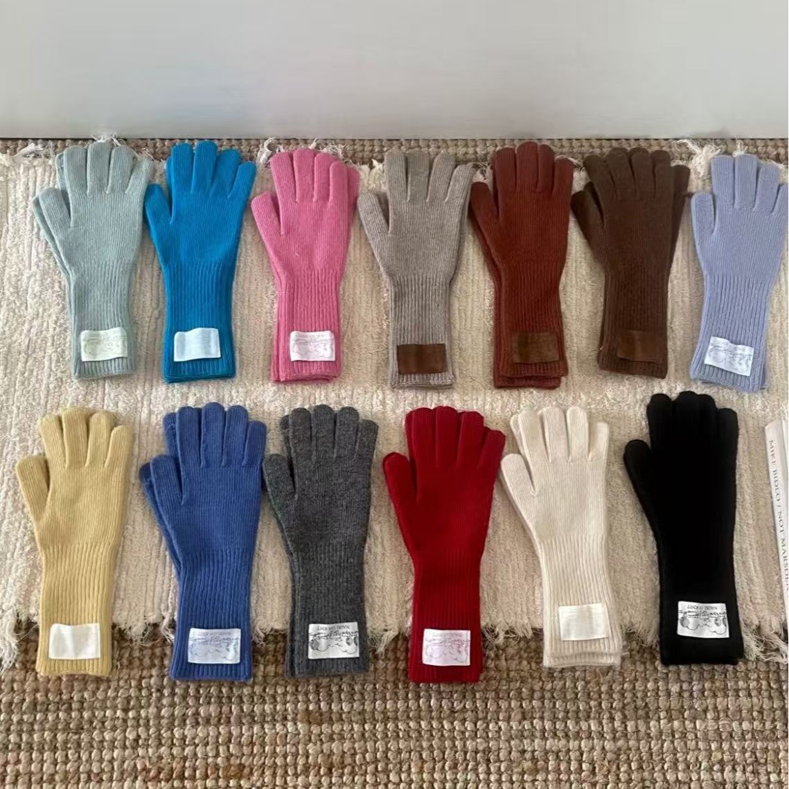 25 Candy-Colored Knitted Long Gloves for Women, Five-Finger Wool, Thickeneded, Warm, Fingerless, Touch-Screen Wool, Autumn and Winter Cycling and Driving