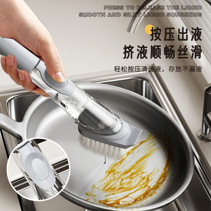 Cepillo para Ollas con Dispensador de Plástico con Mango Largo para Cocina