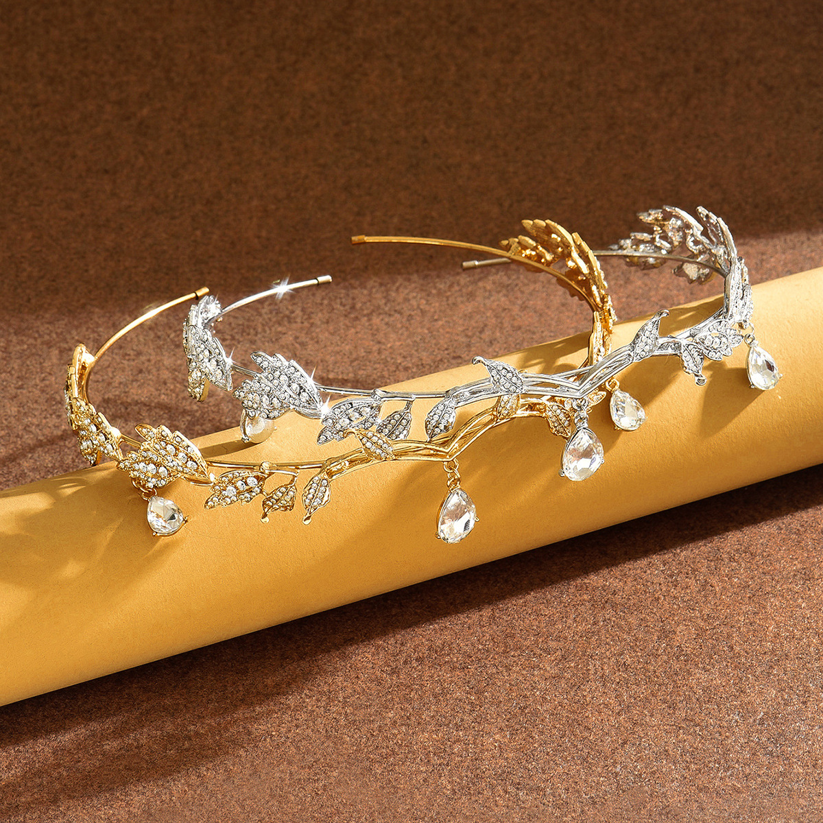 Hojas de madera de la corona llena de diamantes bridal jewelry de la frente princesa super inmortal en fuga tocado de cabello de cabello de doble propósito joyas para el cabello