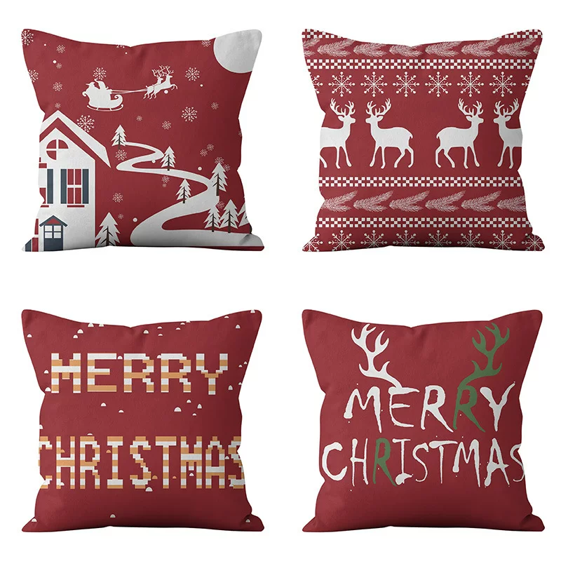 [亚马逊新款家居圣诞抱枕套红色麋鹿字母抱枕套RED TARTAN PILLOW]