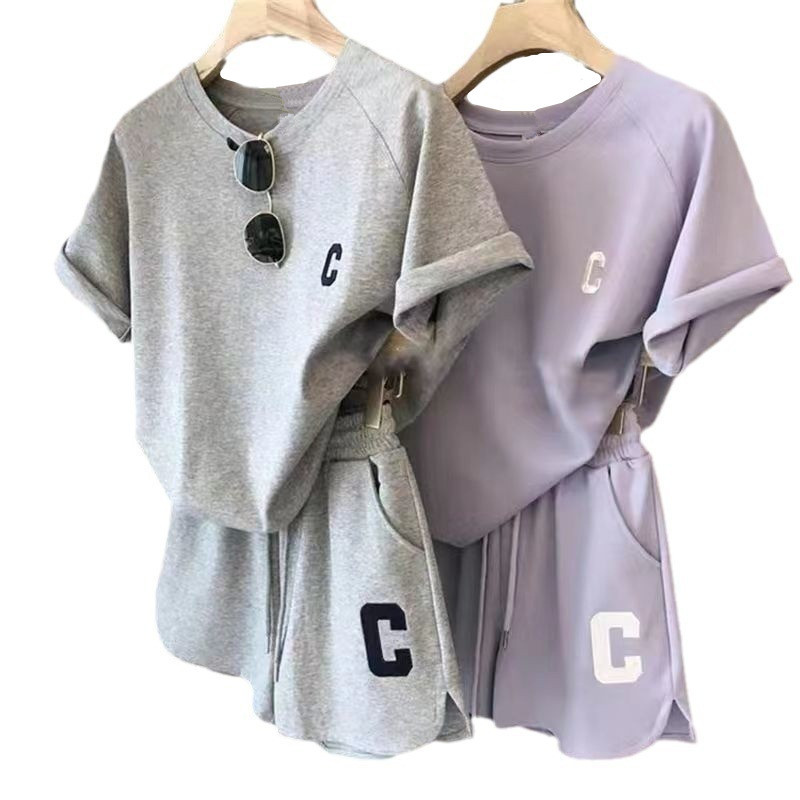 Trendy Cross-border Women's Summer New Style Student Loose-fitting Sports Shorts And Round-neck Short-sleeve Casual_ecoleips.com