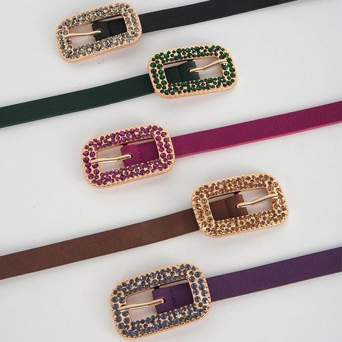 European and American cross-border diamond-studded pin buckle fashionable versatile women's leather belt high-end ladies' belt factory wholesale