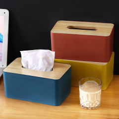 Wooden lid tissue box colorful desktop rectangular creative advertising tissue box living room coffee table car napkin tissue box