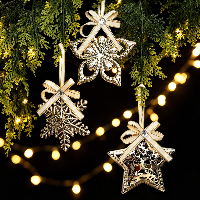 Nouveau pendentif arbre de noël pendentif en fer blanc créatif étoile à cinq branches pendentif flocon de neige pendentif de décoration de noël