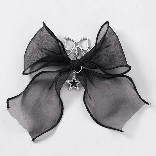 Black pendant with bow, keychain, floral print, 1 pieces