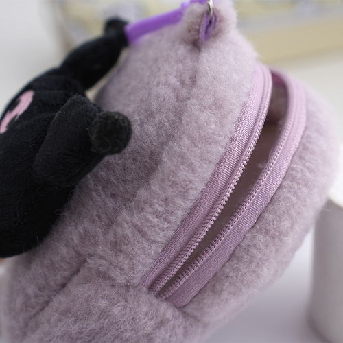 Cartoon Zero Wallet Plush Square Cute Purple Pig Kitten Pink Dog Lanyard Ins Coin Pouch Wholesale Cross-border