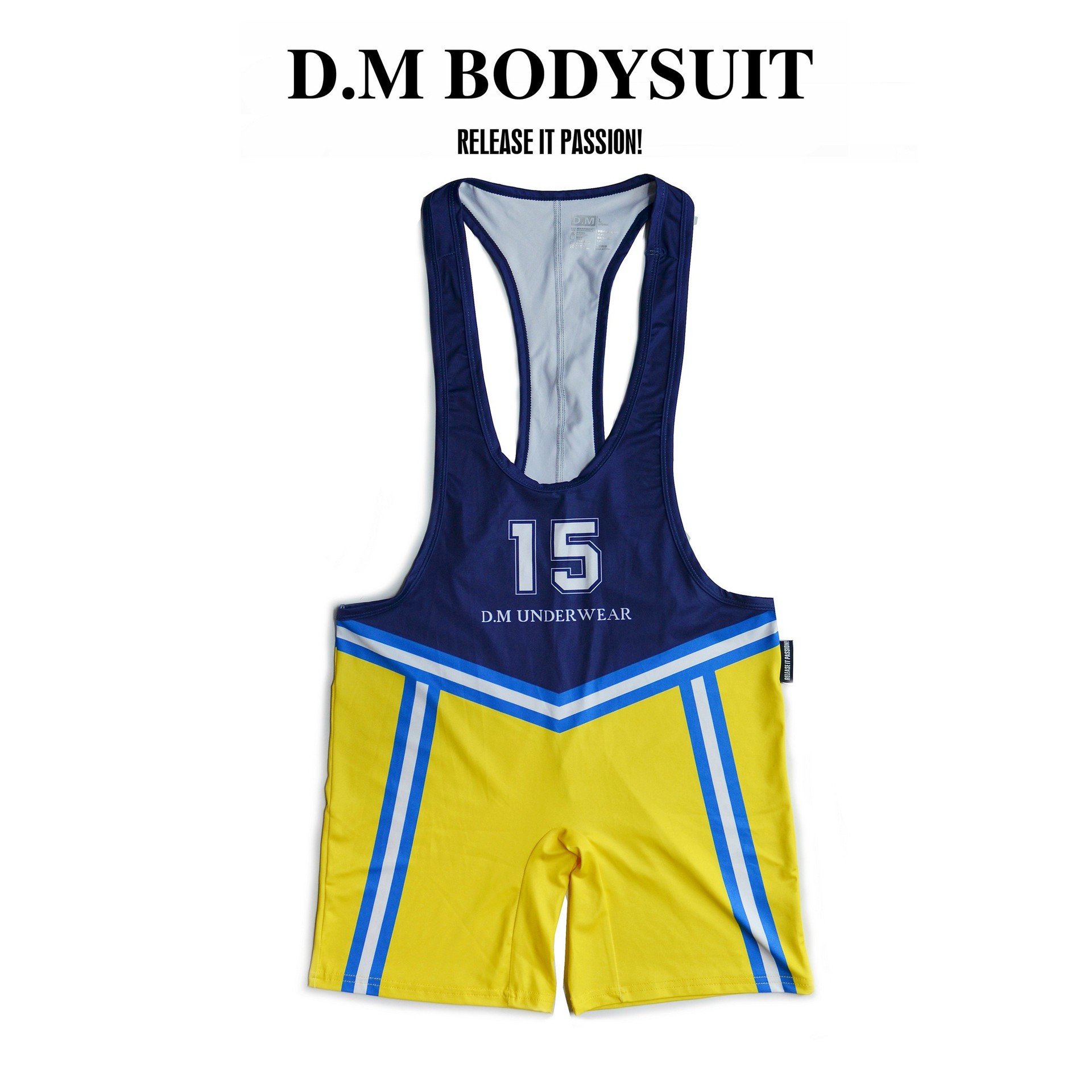 D.mメンズポリエステルコルセット弾性ジャンプスーツスポーツレスリングライディングストラップ一体セクシー潮アルファベットプリント