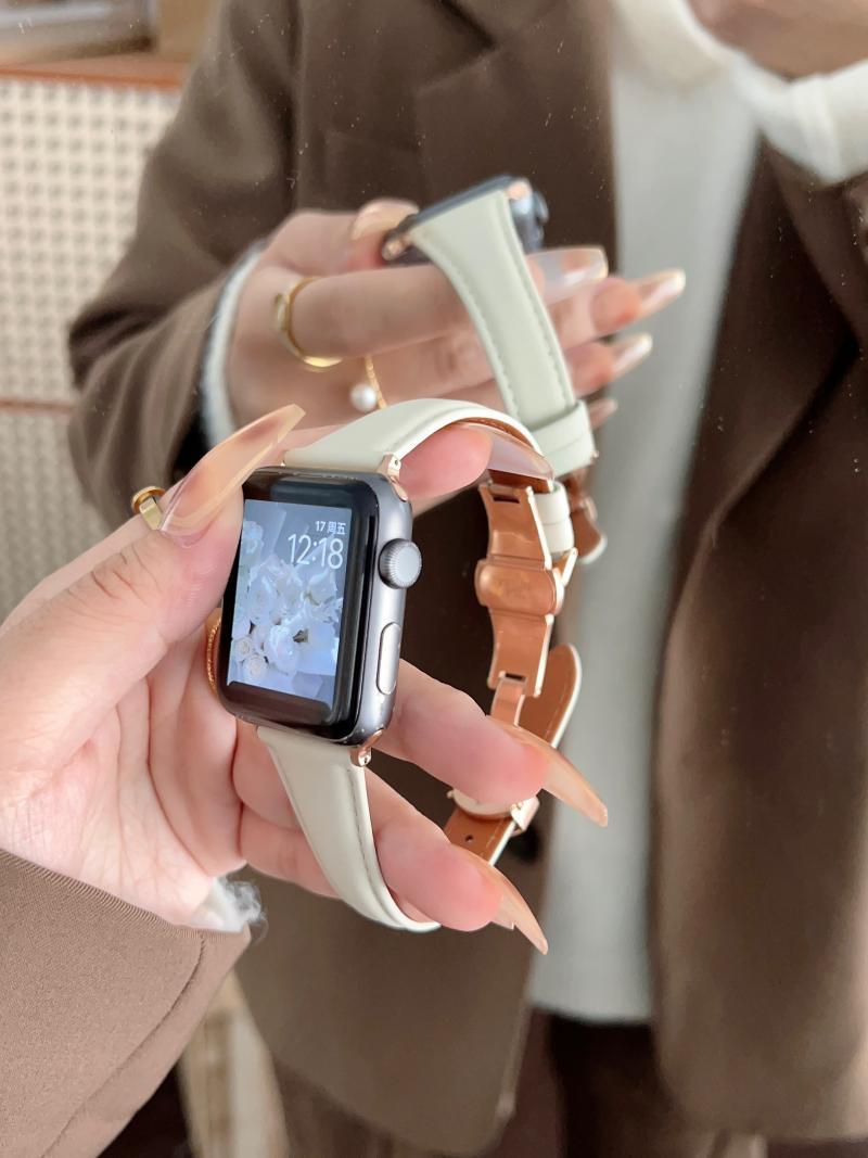 Nueva pequeña cintura adecuada para Apple Watch 8 Correa mariposa hebilla cuero fino watch765432 generación se