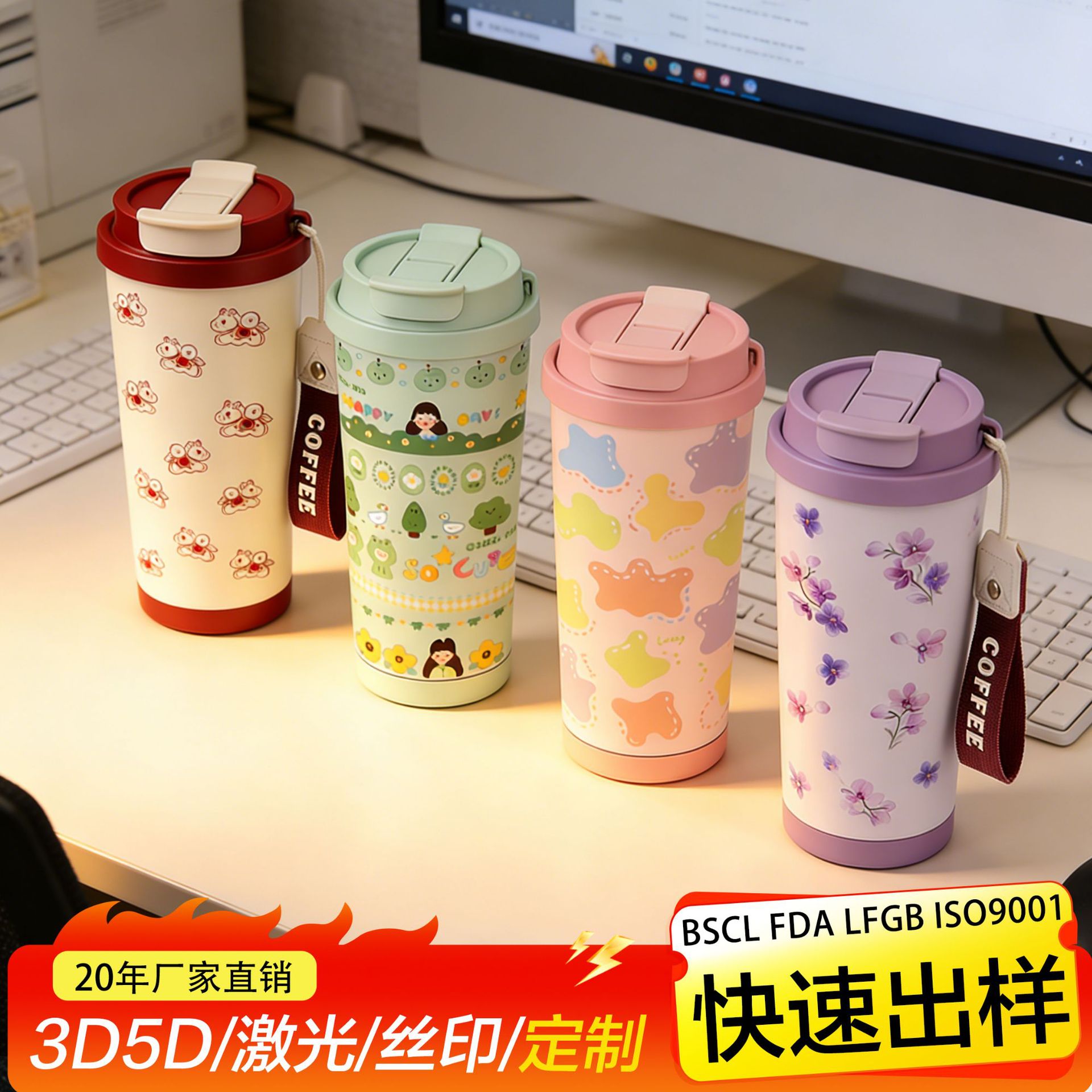 Nuevo logotipo de tazas de café aislantes para niñas de alto valor facial tazas de bebida ligeras lujosas acompañantes orquídeas tazas de agua retro rojo