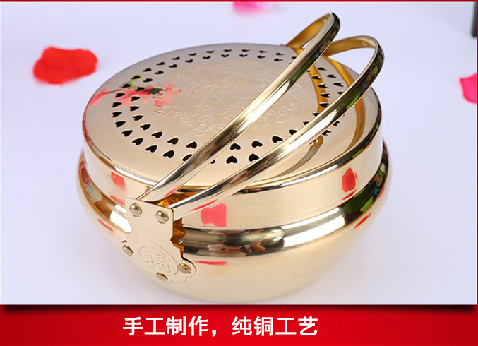 WBZ7婚慶喜慶用品 結婚銅火銃 銅火盆 喜慶旺盆 大號 銅火腳爐暖