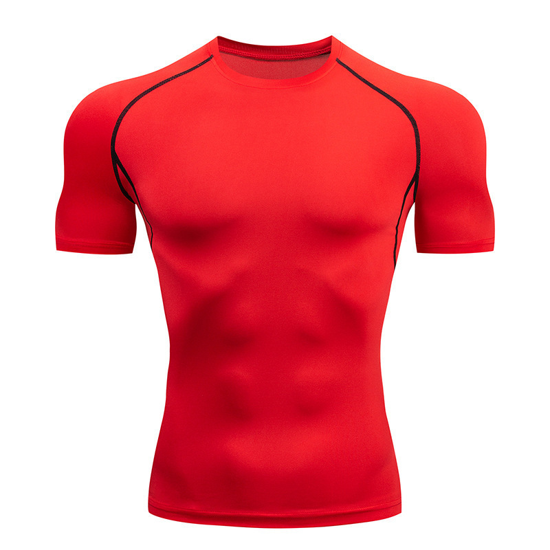 スポットフィットネス服メンズスポーツタイト半袖速乾服弾性ランニング Tシャツ圧縮サイクリングバスケットボールボトリングシャツ|undefined