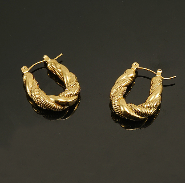 16g Weight PVD Coated Gold Plating Process 304 Stainless Steel Ear Needle Material Fashion U Shape Titanium Steel Plating Hoop Earrings 1 Pair