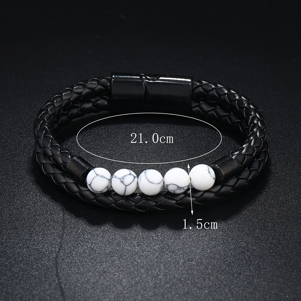 21g Weight Bangle Classification Pu Leather Chain Material 1 Piece Quantity Daily Occasion Pu Leather, Alloy Material Geometric Pattern All Seasons Season Men's Gender Beaded, Handmade Design Vintage Style, Punk Style Vintage Style Punk Geometric Pu Leather Alloy Beaded Handmade Men's Bangle Men Cord & Leather Bracelets 19