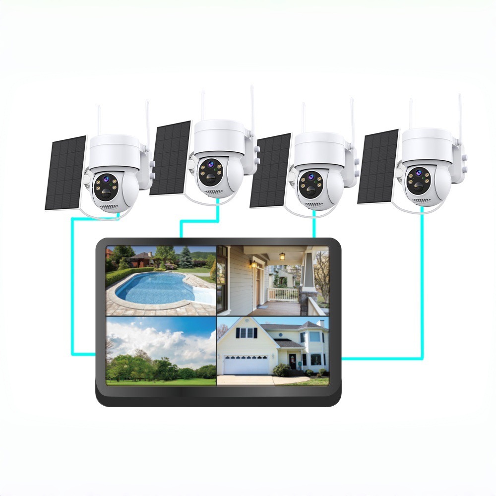 Icsee4Mp Wireless Solar Powered Surveillance Camera Set with Touch Screen Home Mobile Phone Remote Outdoor Waterproof