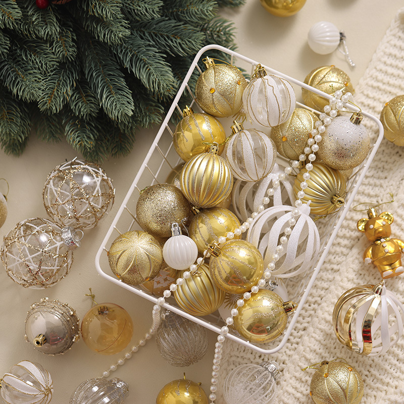 Navidad dorada bola blanca decoración de árbol de Navidad colgante colgante colgante dibujado a mano bola de color transparente decoración de Navidad