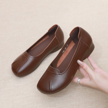 浅口单鞋平底女鞋23软底软面头层牛皮民族风复古懒人鞋大码奶奶鞋