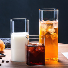 スクエアグラスネット赤ストレート四角カップ冷たい飲み物カップ気泡カップアイスコーヒーカップ高顔値飲み物プレゼント