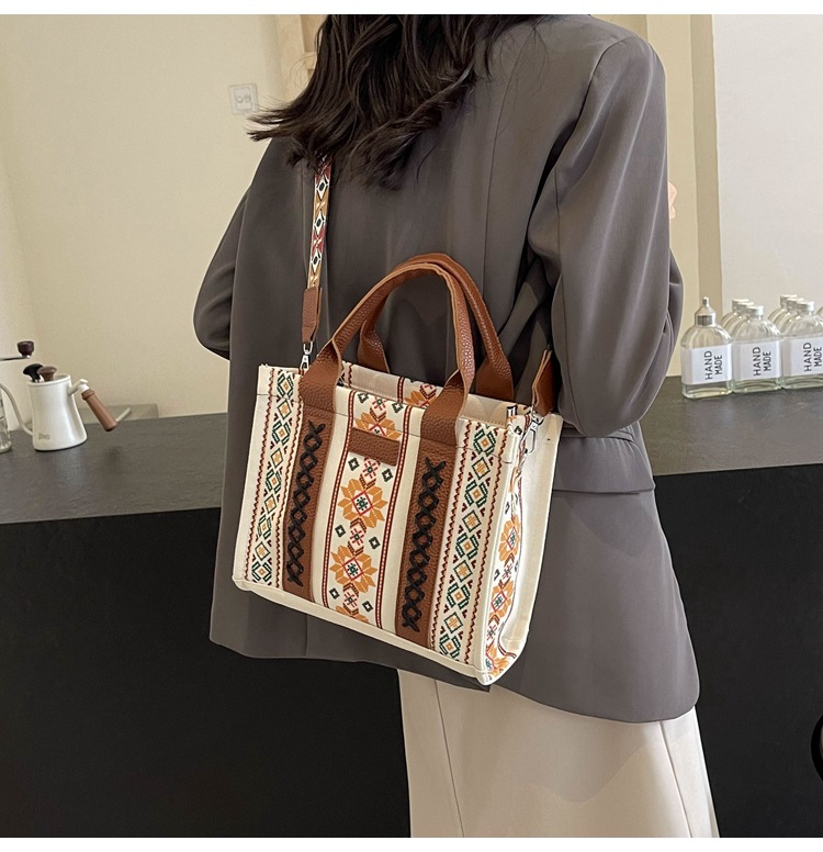 Women's Large Canvas Flower Elegant Vintage Style Streetwear Square Zipper Tote Bag display picture 8