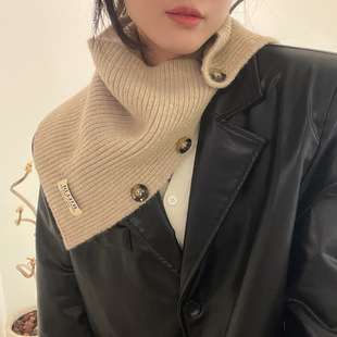Autumn and Winter Korean Style High Collar Pullover Knitted Wool Button Scarf Women's Warm Solid Color Neck Protection Split Collar False Collar