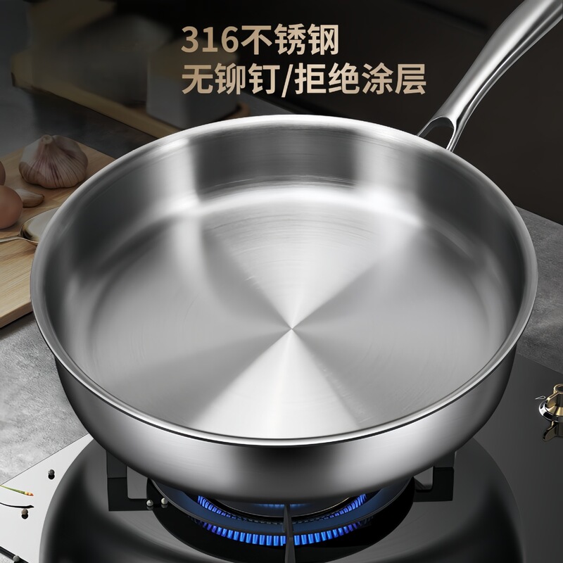 德国316不锈钢平底锅家用小号无涂层煎锅不粘锅煎鸡蛋煎牛排锅具|undefined