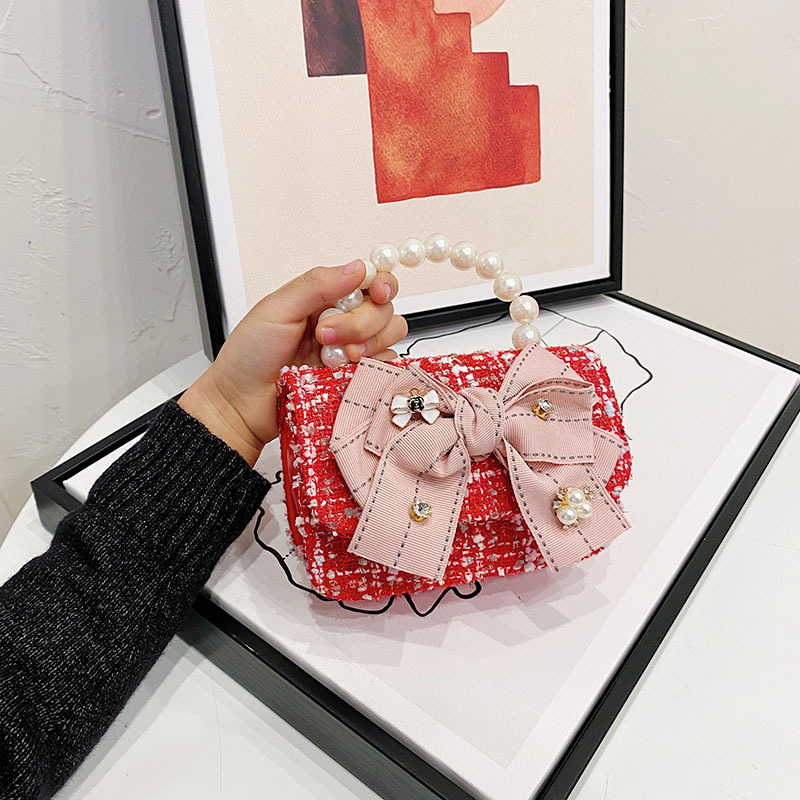 Estilo coreano Chanel estilo niñas bolsa de mensajero princesa moda dibujos animados moda lindo cadena accesorios perla bolso bolsa