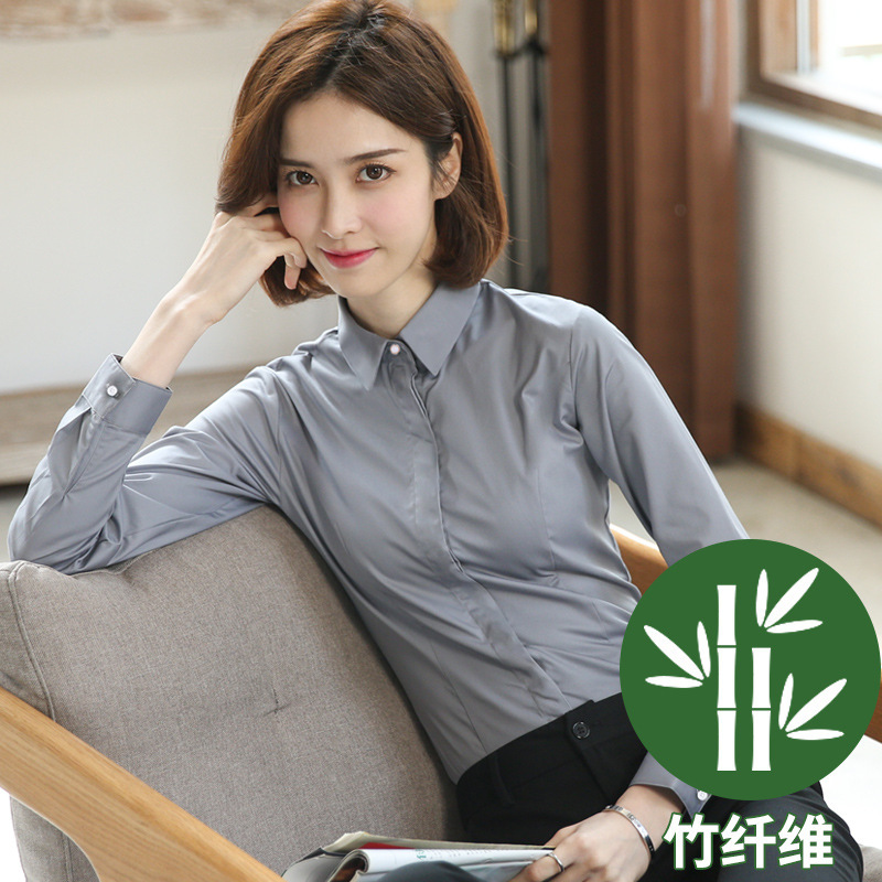 女性用白シャツ、長袖春夏新作、プロフェッショナルスタイルフォーマル作業服、スリムフィット竹繊維レディースインチシャツ|undefined