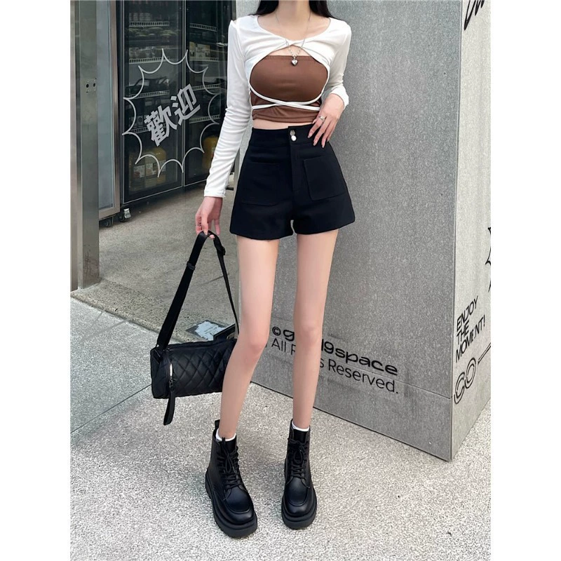 Высок Waist black шорты для подростков - стильные, свободный крой, идеальны для весенних занятий на отдыхе!